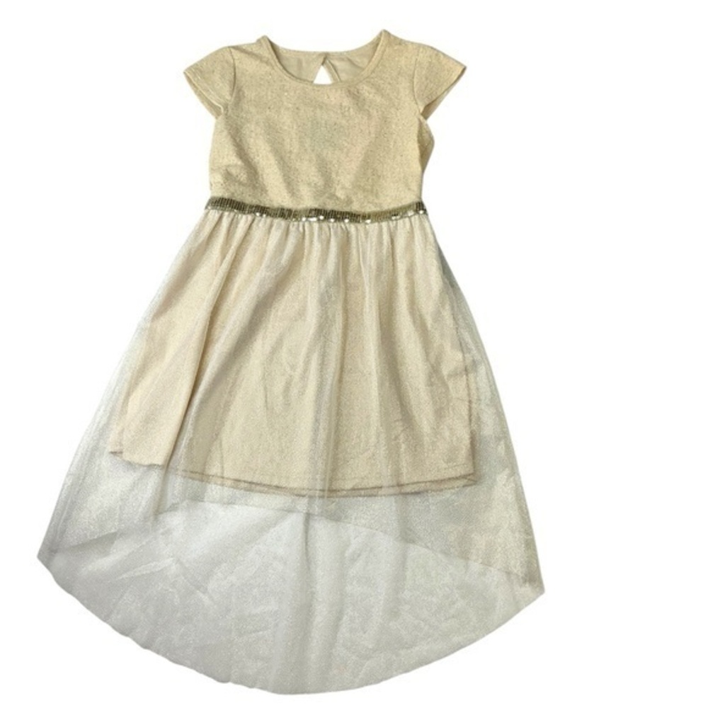 George Elegant Girls Formal Dress Cream and Gold Glitter Sequin Details Size M